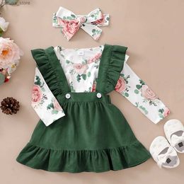 Ensembles de vêtements 0-12 mois NOUVEAU-né bébé fille vêtements de vêtements Fleurs imprimées à manches longues à manches hauts à suspension jupe printemps automne belle tenue