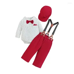 Kledingsets 0-12m babyjongen kleding boog-tie bodysuit overhirt shirt Suspender broek baret hoed hoed pak baby cadeau outfit