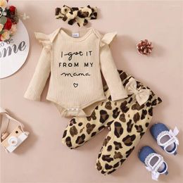Ensembles de vêtements 0-18 mois nés Baby Girl Vêtements Ruffle à manches longues Pantalons de léopard à manches longues.