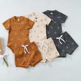 Ensembles de vêtements 0-18M bébé filles garçons à manches courtes Shell imprimé barboteuse avec nœud papillon taille élastique Shorts vêtements