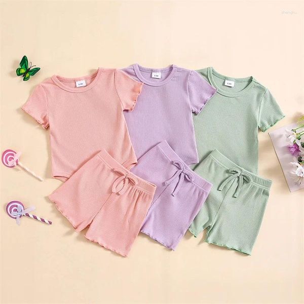 Conjuntos de ropa 0-18m Baby Girl 2pcs Ropa Color sólido Campo de manga corta