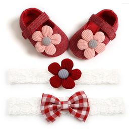 Kledingsets 0-18m geboren babymeisjes jongens wieg schoenen katoen bloemen haak zacht kurk 6 kleuren hoofdband