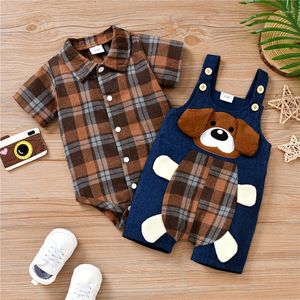 Kledingsets 0-18m Born Boys Two-Piece Set baby Boy Geprint Gedrukte kruis Snap Romper matching puppypatroon Algemeen babyoutfits