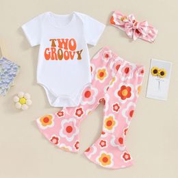 Kledingsets 0-18m geboren babymeisjes 3-stcs outfits witte korte mouw brief print romper floral flaral flard broek hoofdband