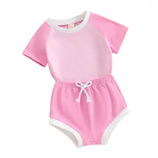 Conjuntos de ropa 0-18m Baby Baby Girl Fits Summer Outfits de dos piezas Camisetas de manga corta o Camisetas de cuello y pantalones cortos de banda elástica para niños pequeños