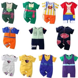 Kledingsets 0-2 jaar oude kindercartoon één stuk baby rollenspelen korte mouwen jumpsuit kinderkinderen katoen babykleding meisje en jongen kleding J240518