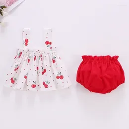 Kledingsets 0-2 jaar Baby Girl Summer Dress Pak Little Cleren baby peuter kersen sling broodbroek tweedelige set