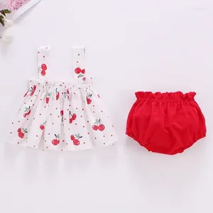 Kledingsets 0-2 jaar Baby Girl Summer Dress Pak Little Cleren baby peuter kersen sling broodbroek tweedelige set