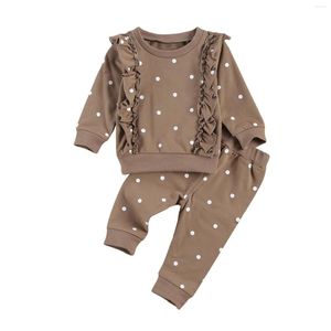 Ensembles de vêtements 0-24M automne né bébé filles garçons vêtements à pois imprimé volants à manches longues pulls hauts pantalons pantalons 2 pièces tenues