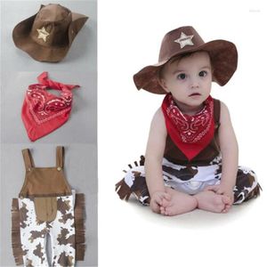 Kledingsets 0-24m Baby jongenskleding Set Bruine denim jumpsuits For Boy Bodysuits Shirt Cow Hats Kids Bibs