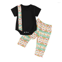 Ensembles de vêtements 0-24m Baby Boys Summer Outfits Crew Neck Couper Sleeve Rompers African Pattern Print Long Pantal