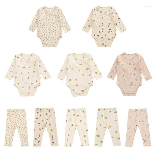 Ensembles de vêtements 0-24M né bébé garçon vêtements automne hiver à manches longues body barboteuse haut et pantalon costume imprimer filles 2 pièces ensemble