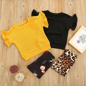 Ensembles de vêtements 0-24M Born Baby Girl Flare T-shirt à manches courtes Tops Leopard Floral Pant Legging 2PCS Set