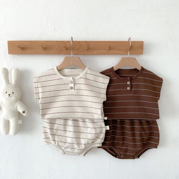 Conjuntos de ropa de 0 a 24 meses, ropa a rayas para niños nacidos, chaleco sin mangas de algodón, Tops, pantalones cortos, 2 uds., trajes de gofres para niñas pequeñas de verano