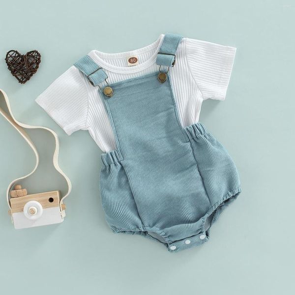 Conjuntos de ropa de 0 a 24 meses para bebés recién nacidos, conjunto de ropa para niños, camiseta de manga corta, monos, pantalones cortos de pana, trajes de verano, trajes D01