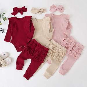 Conjuntos de ropa 0-24M nacido Infant Baby Girls Ruffle T-Shirt Romper Tops Leggings Pant Outfits Conjunto de ropa de manga larga Otoño Invierno Ropa 230606