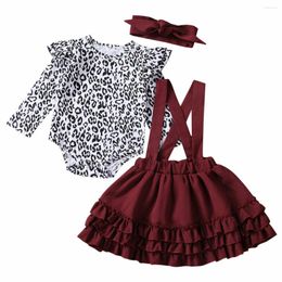 Conjuntos de ropa 0-24M Born Kids Baby Girl Outfits Ropa Estampado de leopardo Mameluco Tops Tutu Vestido Diadema