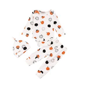 Ensembles de vêtements 0-24M Casual Enfants Bébé Garçon Fille Halloween Citrouille Imprimer Col Rond À Manches Longues Barboteuse Sarouel Chapeau Costume 3pcsVêtements