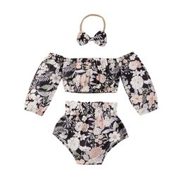 Clothing Sets 0-24m Infant Set Summer Cute Baby Girl Clothes Born Girls Floral Print Off Shoulder Top Shorts Headband 3pcsClothing