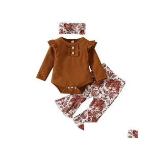 Ensembles de vêtements 0-24m filles nouveau-nés des vêtements de floral tenues de poignée à manches volants 3 pcs d'automne de printemps