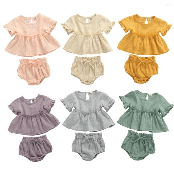 Conjuntos de ropa 0-24M Summer Born Infant Baby Girls Ropa Volantes suaves Camiseta de manga corta Tops Pantalones cortos Trajes Disfraces