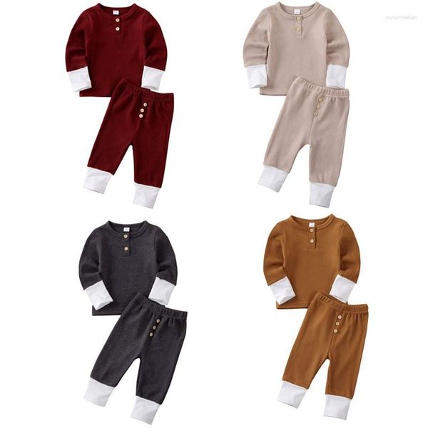 Conjuntos de ropa de 0 a 24 meses para niños pequeños, ropa para niños y niñas, camisetas de punto de manga larga con botones, conjunto de trajes con pantalones y mallas