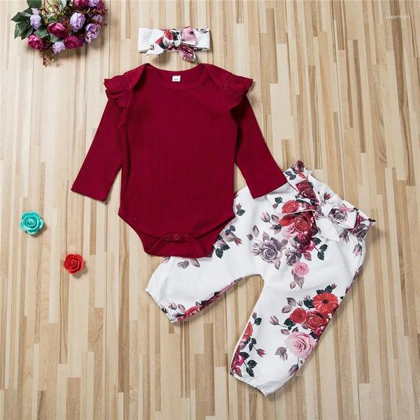 Juegos de ropa 0-24 meses niñas para bebés 3pcs juego de manga larga botón acanal