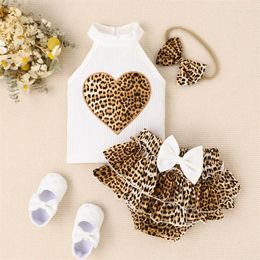 Ensembles de vêtements 0-24 mois les bébés filles shorts léopard blancs sans manches