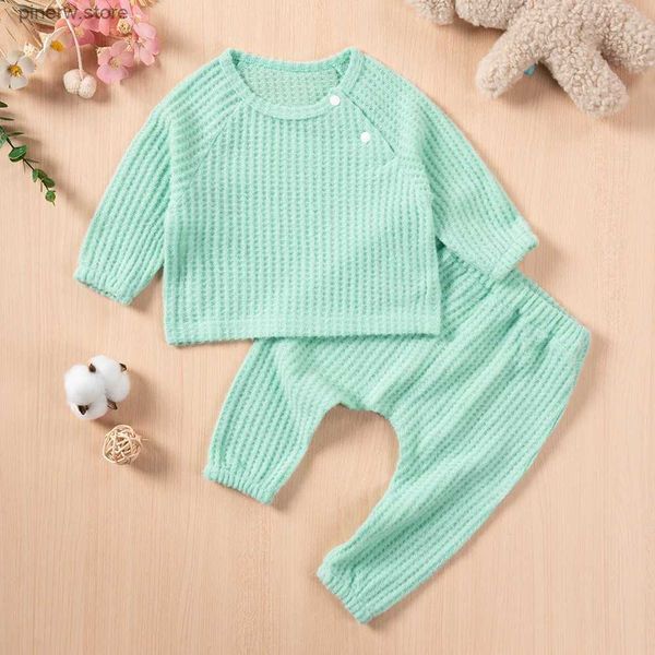 Ensembles de vêtements 0-2T bébé garçons filles solide décontracté pantalons à manches longues 2pcs haut à poitrine diagonale + élastique Wa printemps automne vêtements pour bébés costumes