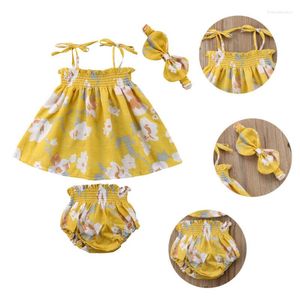 Conjuntos de ropa 0-2T Baby Girl Floral Tops Born Yellow Dress Shorts Pantalones Niñas Ropa sin mangas 3PCS Set Summer Outfits