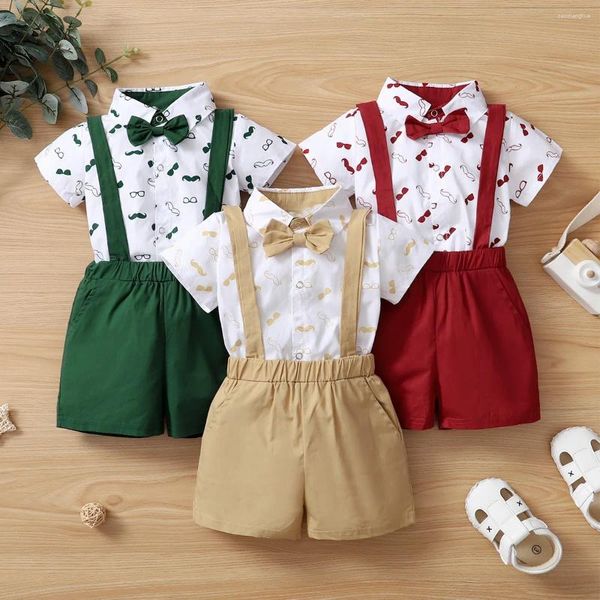 Ensembles de vêtements 0-2 ans Born Baby Boys Beard Tenues de barbe Coton Coton Gentle Gentleman Tops Shorts de ceinture 2pcs Été pour tout-petit Kids