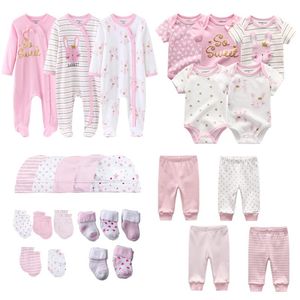 Kledingsets 0-3-6 maanden Geboren meisje Roze Set 27-delige rompertjes Body Broek Hoed Handschoenen Sokken Babyjongen Katoenen kleding Pak Baby Geboorte GiftC