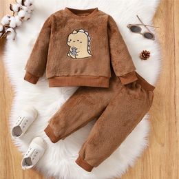 Conjuntos de ropa 0-3 años Unisex Bebé Invierno 2 piezas Traje de ropa Franela Lindo Dinosaurio Mangas largas Suéter + Pantalones Niño Niño Niña Cálida 230927