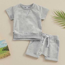 Conjuntos de ropa 0-36 Months Unisex Baby Summer Set de manga corta Sendero Copas de color sólido Portadas Plegados Padresos Pitaderos