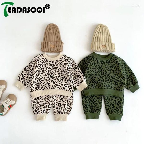 Ensembles de vêtements 0 à 3 ans nés nés pour bébés filles garçons à manches pleines de léopard top swetshirts harem pantalon bébé enfant