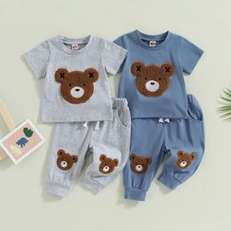 Ensembles de vêtements 0 à 3 ans Bébé garçons Vêtements d'été Set Kids Cartoon Bear Short à manches Tops T-shirt Pantalon à cordon