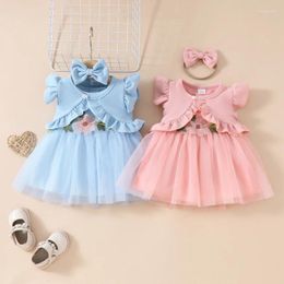 Conjuntos de ropa 0-3Y Baby Girls Princess 3D Flor Sin mangas Tul Tutu Vestido Ruffle Manga Tops Abrigo Diadema Infantil Ropa de verano