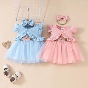 Kleding Sets 0-3Y Baby Meisjes Prinses 3D Bloem Mouwloze Tule Tutu Jurk Ruche Mouw Tops Jas Hoofdband Baby Zomer Kleding