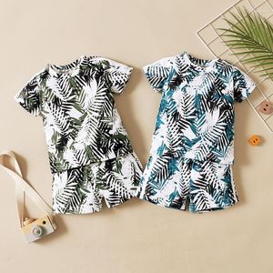 Ensembles de vêtements 0-3Y Enfants Bébé Garçon À Manches Courtes Feuille Imprimer T-shirts Tops Shorts Pantalon Bas 2 PCS Plage Style D'été Vêtements Ensemble