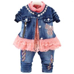 Ensembles de vêtements 0-3 ans printemps automne infantile bébé fille vêtements enfant en bas âge Denim t-shirt robe hauts veste et jean