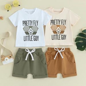 Juegos de ropa 0-3y Summer Kids Baby Boy Lettre impresa Camisetas de cuello O de manga corta