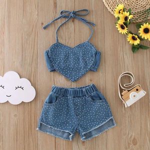 Kledingsets 0-3Y Teuter Babymeisjes Kleding Hanghangen Hart Crop Tops Denim Shorts Fashion Infant Summer 2pcs Outfits