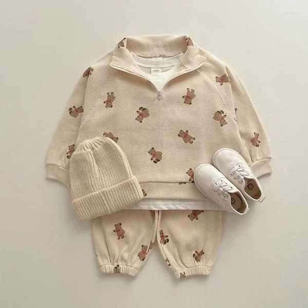 Ensembles de vêtements 0-3 ans bébé garçons dessin animé ours vêtements coton à manches longues sweats hauts pantalons 2 pièces été né filles ensemble