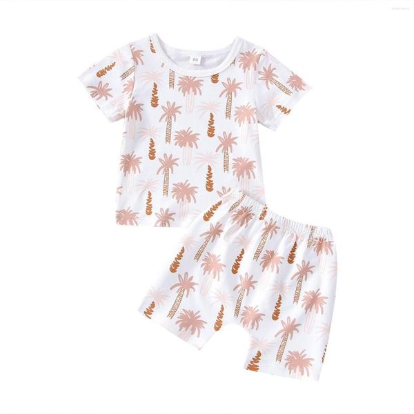 Ensembles de vêtements 0-4 ans enfants bébé garçon décontracté imprimé cocotier col rond manches courtes haut ample shorts survêtement d'été 2 pièces ensemble