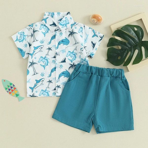 Ensembles de vêtements 0-4y Toddler garçons shorts d'été Shorts à manches courtes à manches baleines à baleine Print Shirts Tops Pantalons Kids Boy Casual