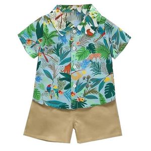 Kledingsets 0-5-jarige baby Summer Summer korte mouwen shorts set strandstijl bedrukt shirt met korte mouwen+casual broek tweedelige setl2405