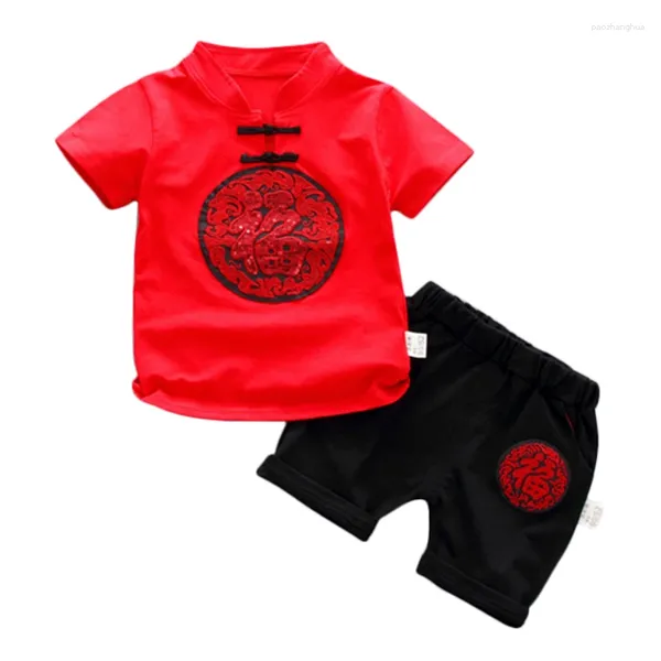 Ensembles de vêtements 0 à 5 ans de style chinois pour tout-petit bébé garçons à manches courtes t-shirts shorts décontractés enfants tenues vêtements