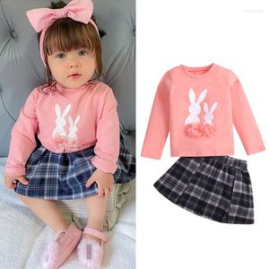 Ensembles de vêtements 0-5 ans filles printemps automne tenues imprimer fleur décorative rose à manches longues sweat Plaid jupe ensemble