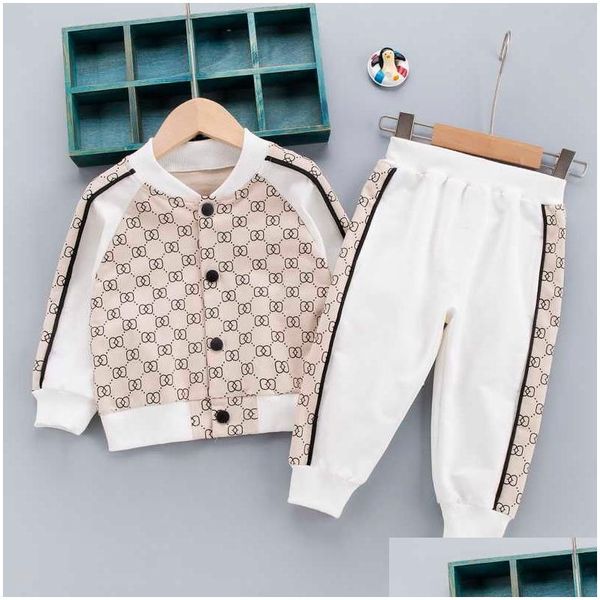 Ensembles de vêtements 0-5 ans Spring Boy Set New Casual Fashion Cartoon T-Shirt Pant Pant Kid Enfants Baby Toddler Drop Livil