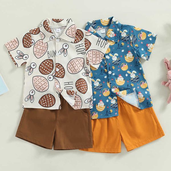 Ensembles de vêtements 0-5 ans bébé enfants garçons shorts ensemble à manches courtes lapin imprimé chemise boutonnée shorts